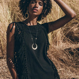Black Bohemian Top with Tassels Sides - AYA SW IDR