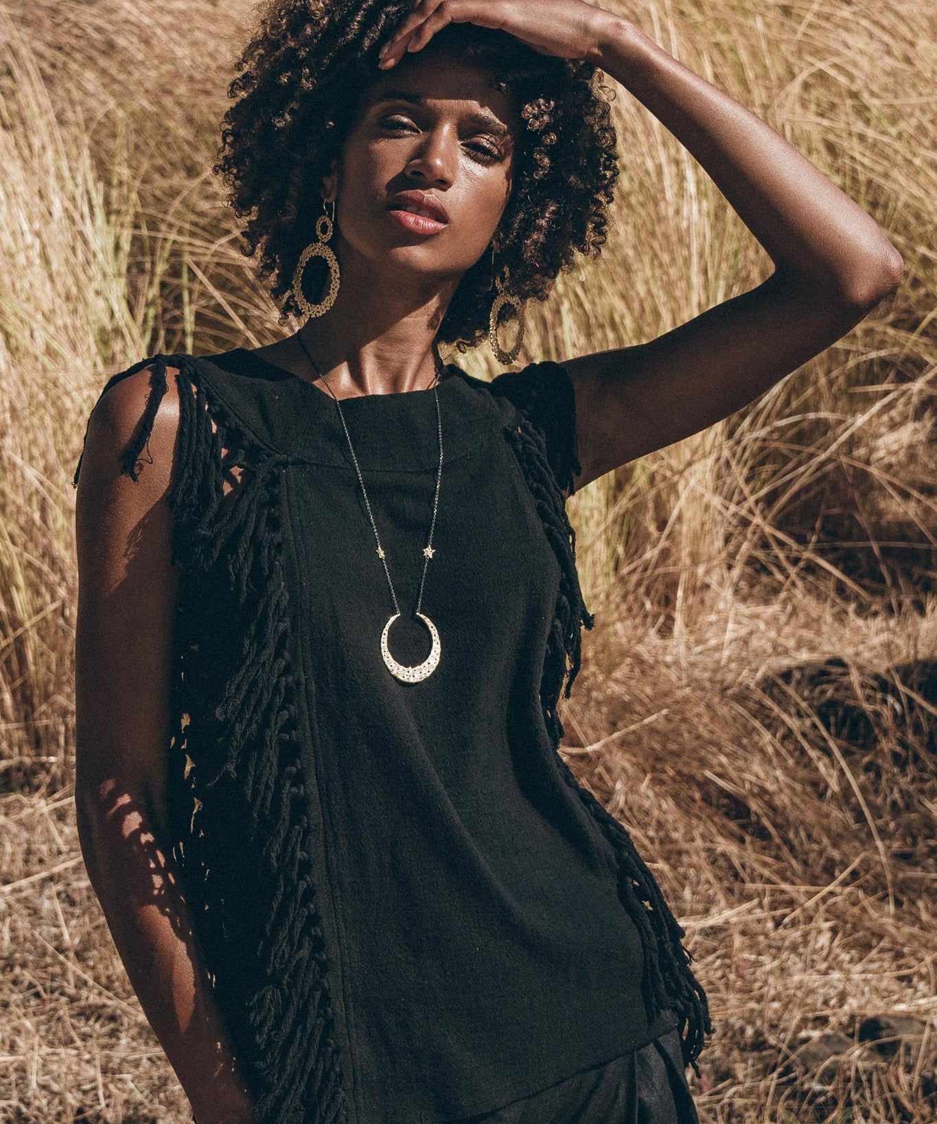 Black Bohemian Top with Tassels Sides - AYA SW IDR