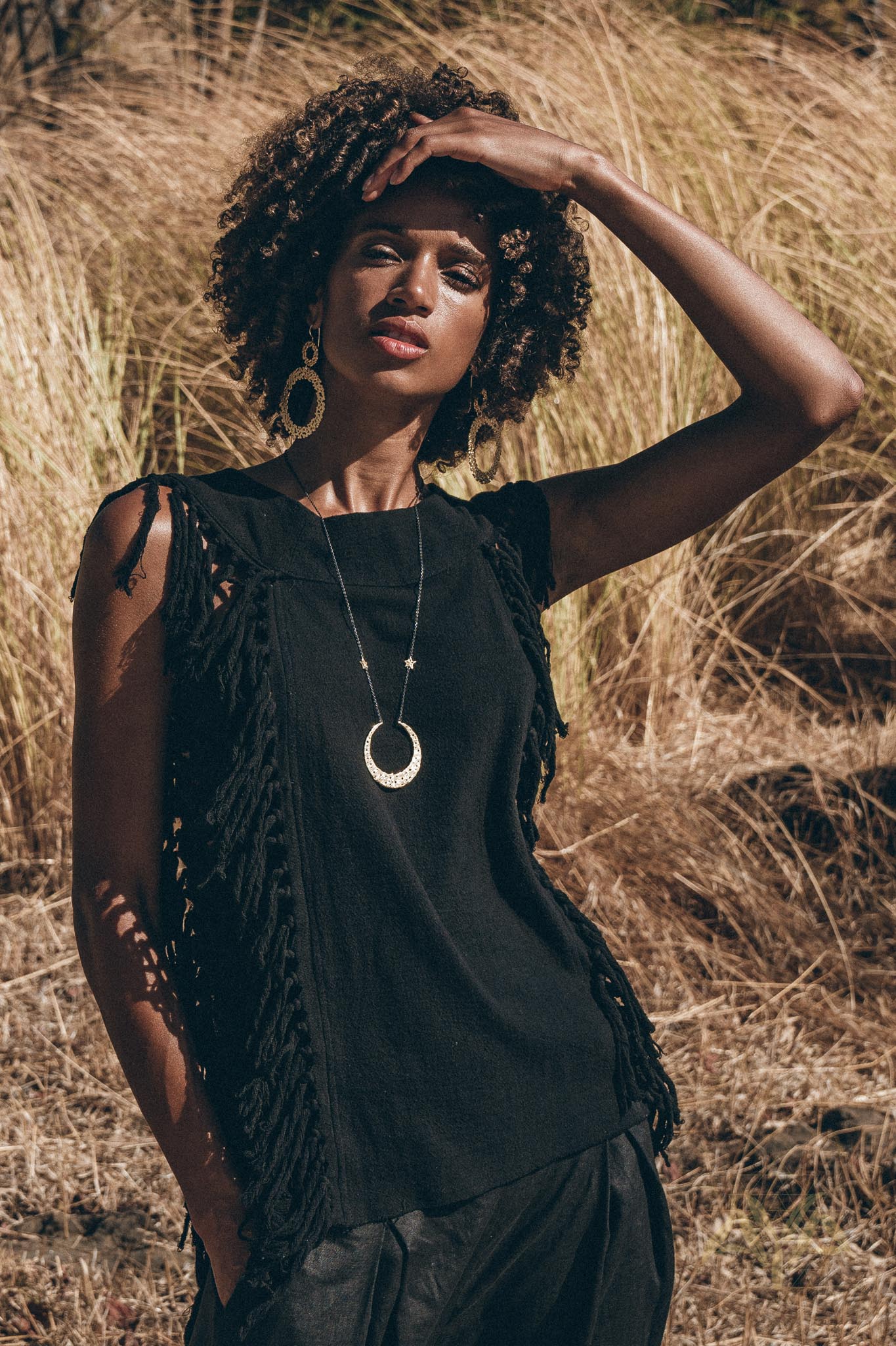 Black Bohemian Top with Tassels Sides - AYA SW IDR