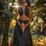 Black Boho Crop Top • Bohemian Top with Handmade Knots - AYA SW IDR