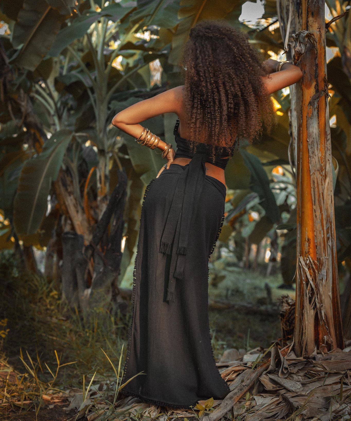 Black Boho Crop Top • Bohemian Top with Handmade Knots - AYA SW IDR