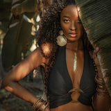 Black Boho Crop Top • Bohemian Top with Handmade Knots - AYA SW IDR