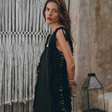 Black Boho Dress • Bohemian Dress • Ladder Sides Dress - AYA SW IDR