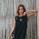 Black Boho Dress • Bohemian Dress • Ladder Sides Dress - AYA SW IDR