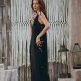 Black Boho Dress • Bohemian Dress • Ladder Sides Dress - AYA SW IDR