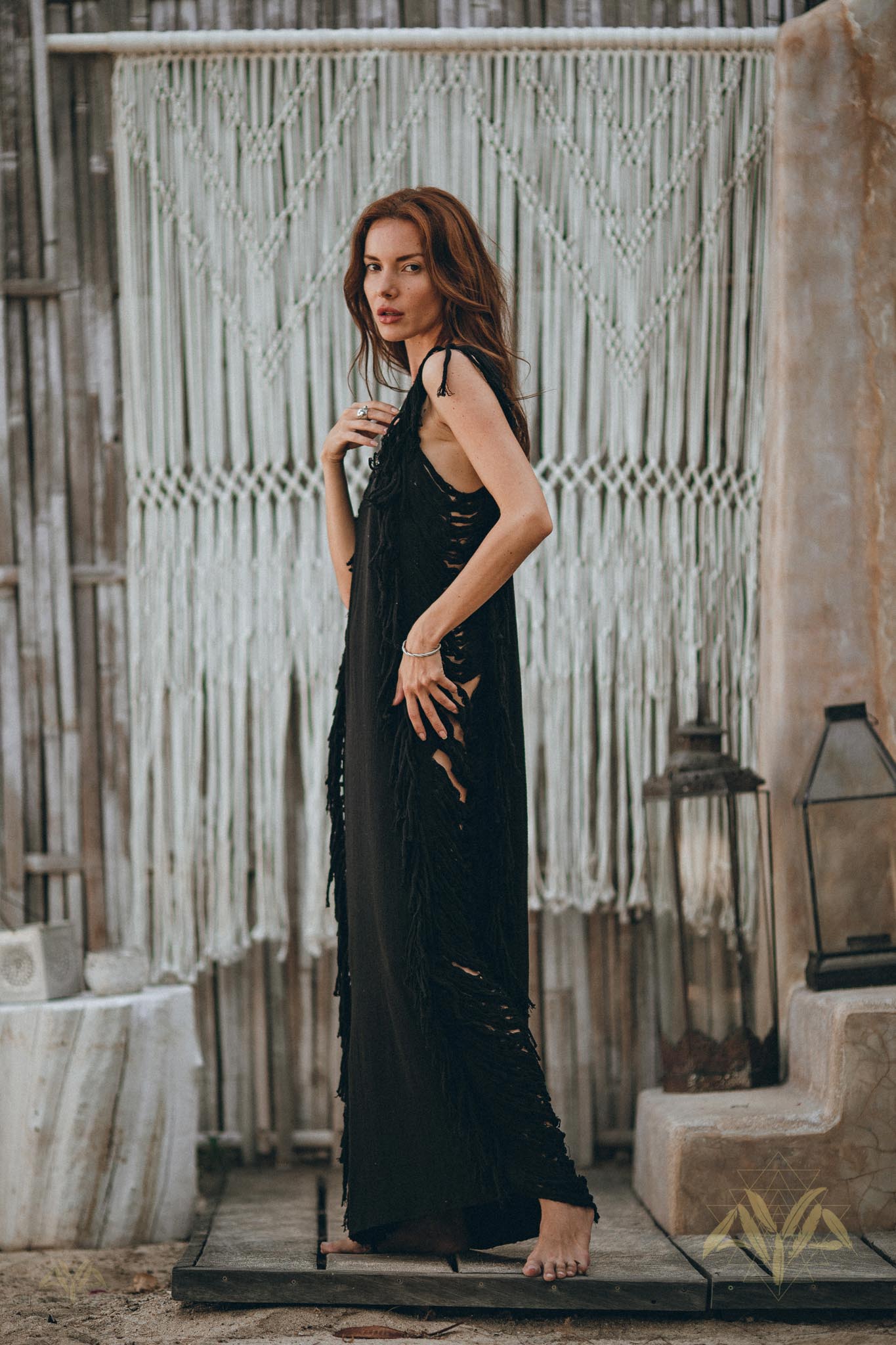 Black Boho Dress • Bohemian Dress • Ladder Sides Dress - AYA SW IDR