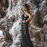 Black Boho Dress • Bohemian Dress • Ladder Sides Dress - AYA SW IDR