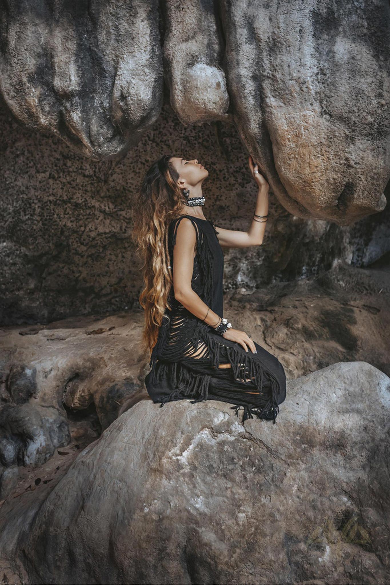 Black Boho Dress • Bohemian Dress • Ladder Sides Dress - AYA SW IDR