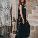 Black Boho Dress • Bohemian Dress • Ladder Sides Dress - AYA SW IDR