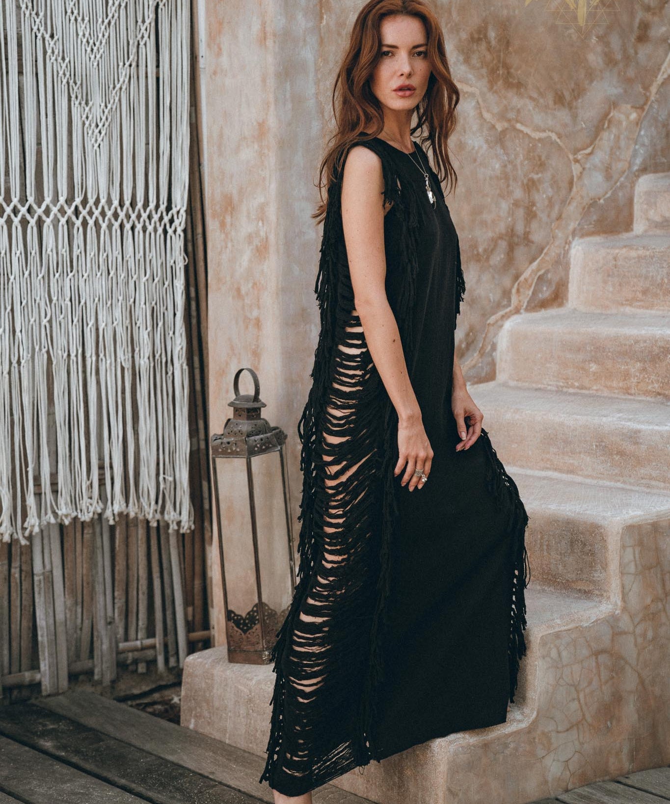 Black Boho Dress • Bohemian Dress • Ladder Sides Dress - AYA SW IDR