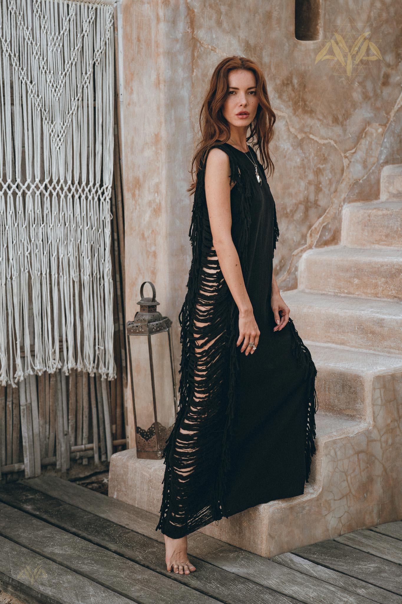 Black Boho Dress • Bohemian Dress • Ladder Sides Dress - AYA SW IDR