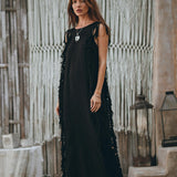 Black Boho Dress • Bohemian Dress • Ladder Sides Dress - AYA SW IDR