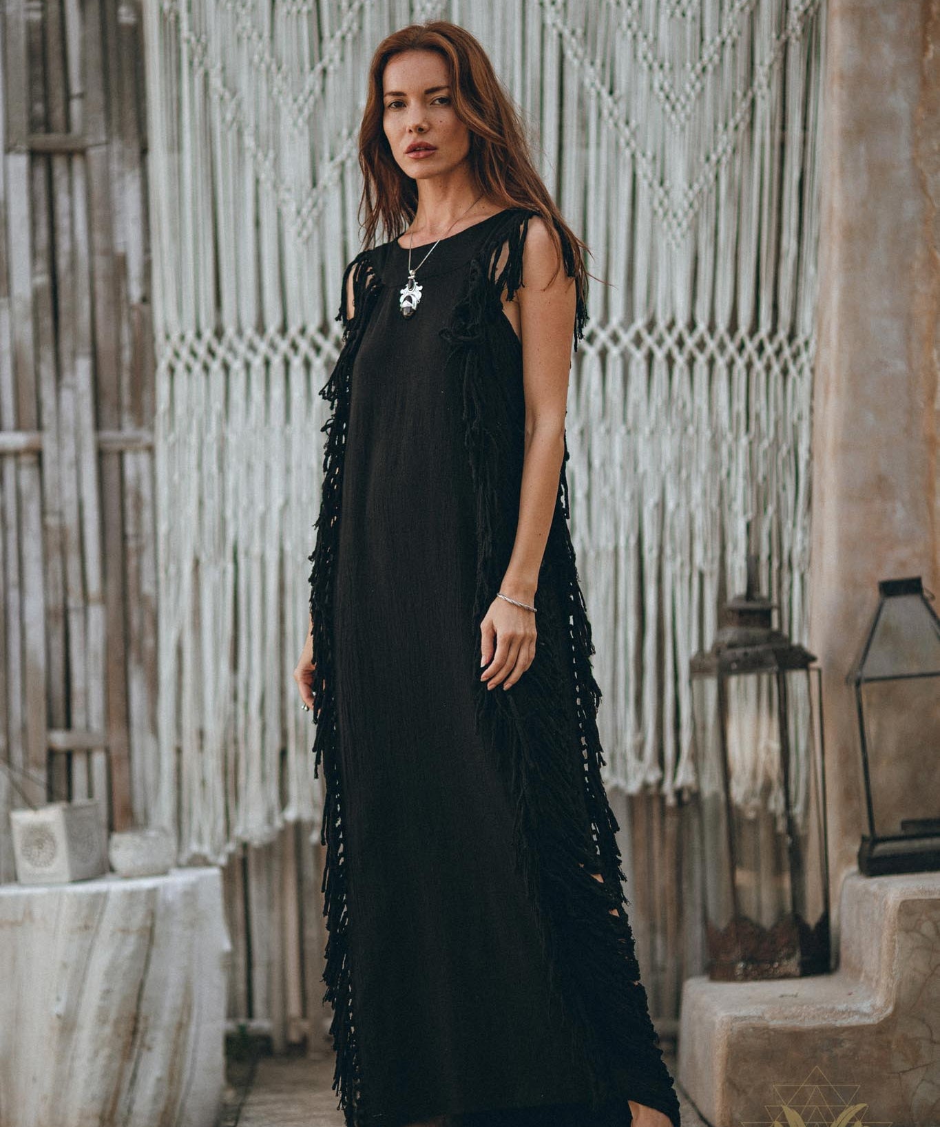 Black Boho Dress • Bohemian Dress • Ladder Sides Dress - AYA SW IDR