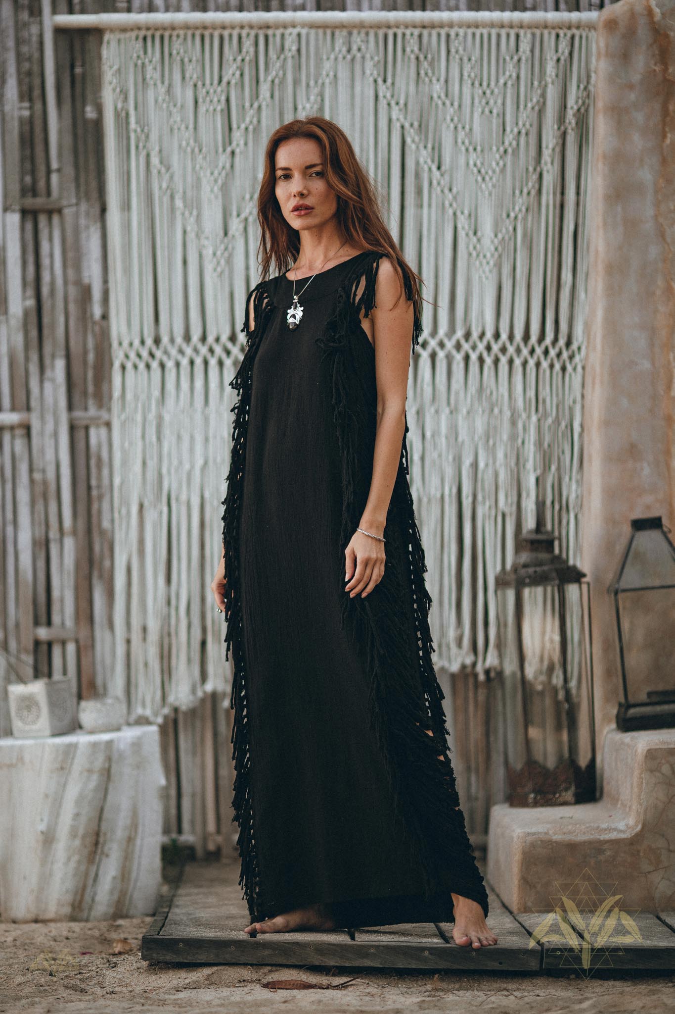 Black Boho Dress • Bohemian Dress • Ladder Sides Dress - AYA SW IDR