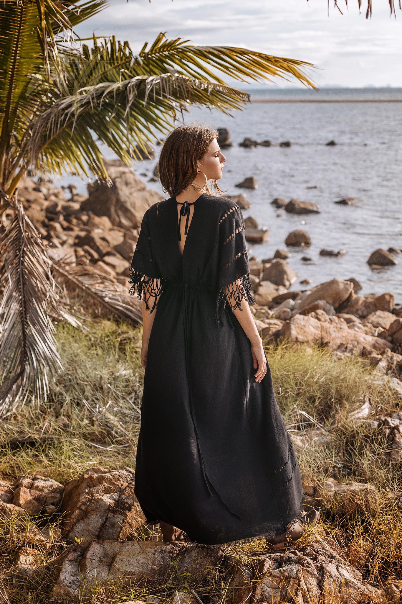 Black Boho Dress • Boho Goddess Dress • Maxi Bridesmaid Dress - AYA SW IDR
