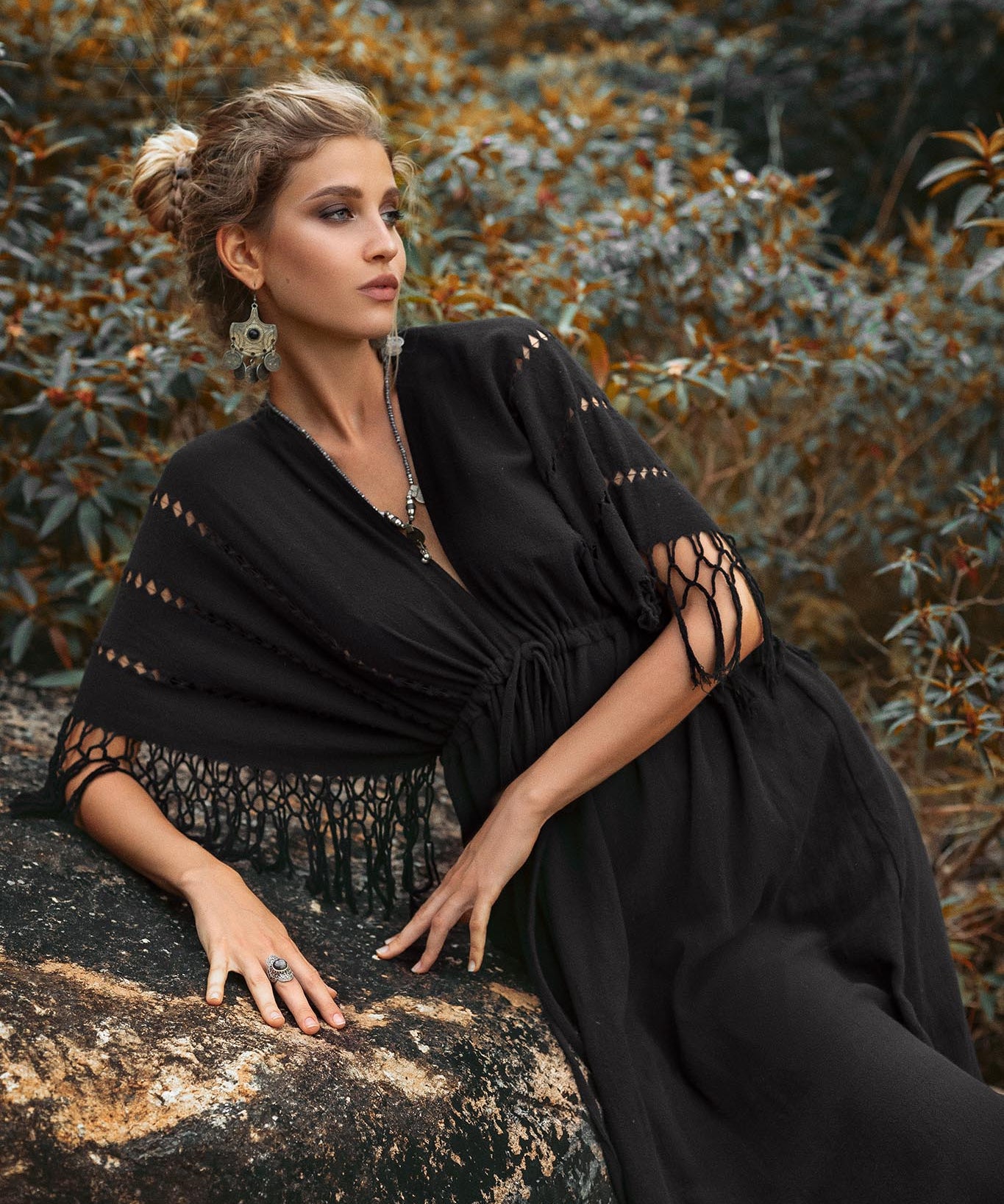 Black Boho Dress • Boho Goddess Dress • Maxi Bridesmaid Dress - AYA SW IDR
