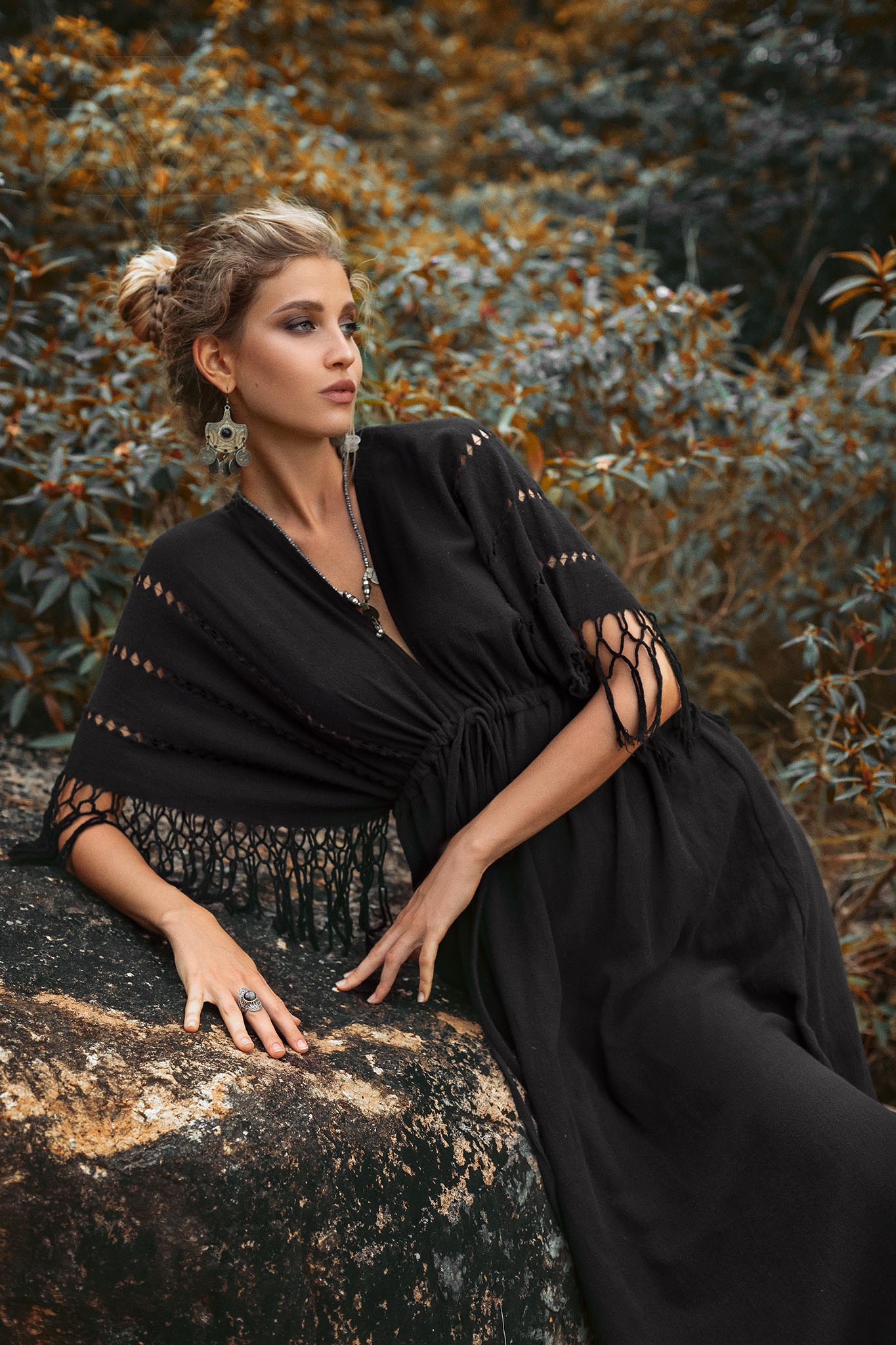 Black Boho Dress • Boho Goddess Dress • Maxi Bridesmaid Dress - AYA SW IDR