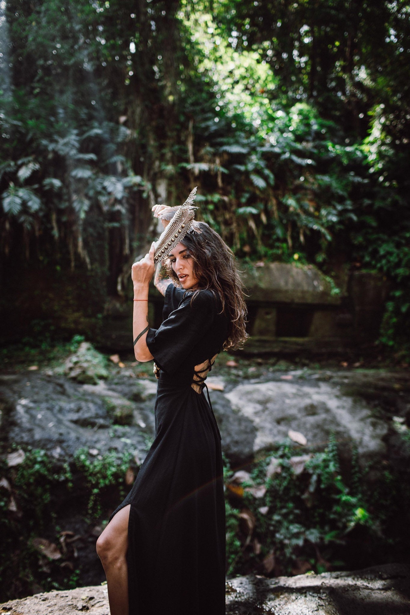 Black Boho Dress with Open Back • Organic Cotton Dress - AYA SW IDR