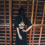 Black Boho Dress with Open Back • Organic Cotton Dress - AYA SW IDR