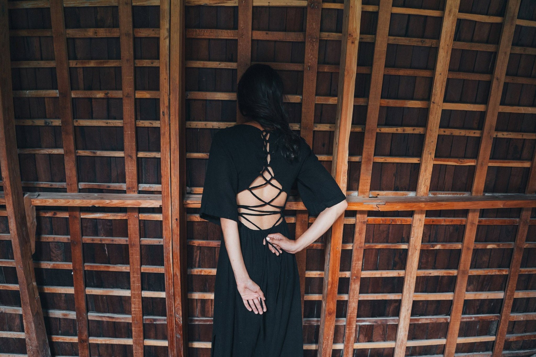 Black Boho Dress with Open Back • Organic Cotton Dress - AYA SW IDR