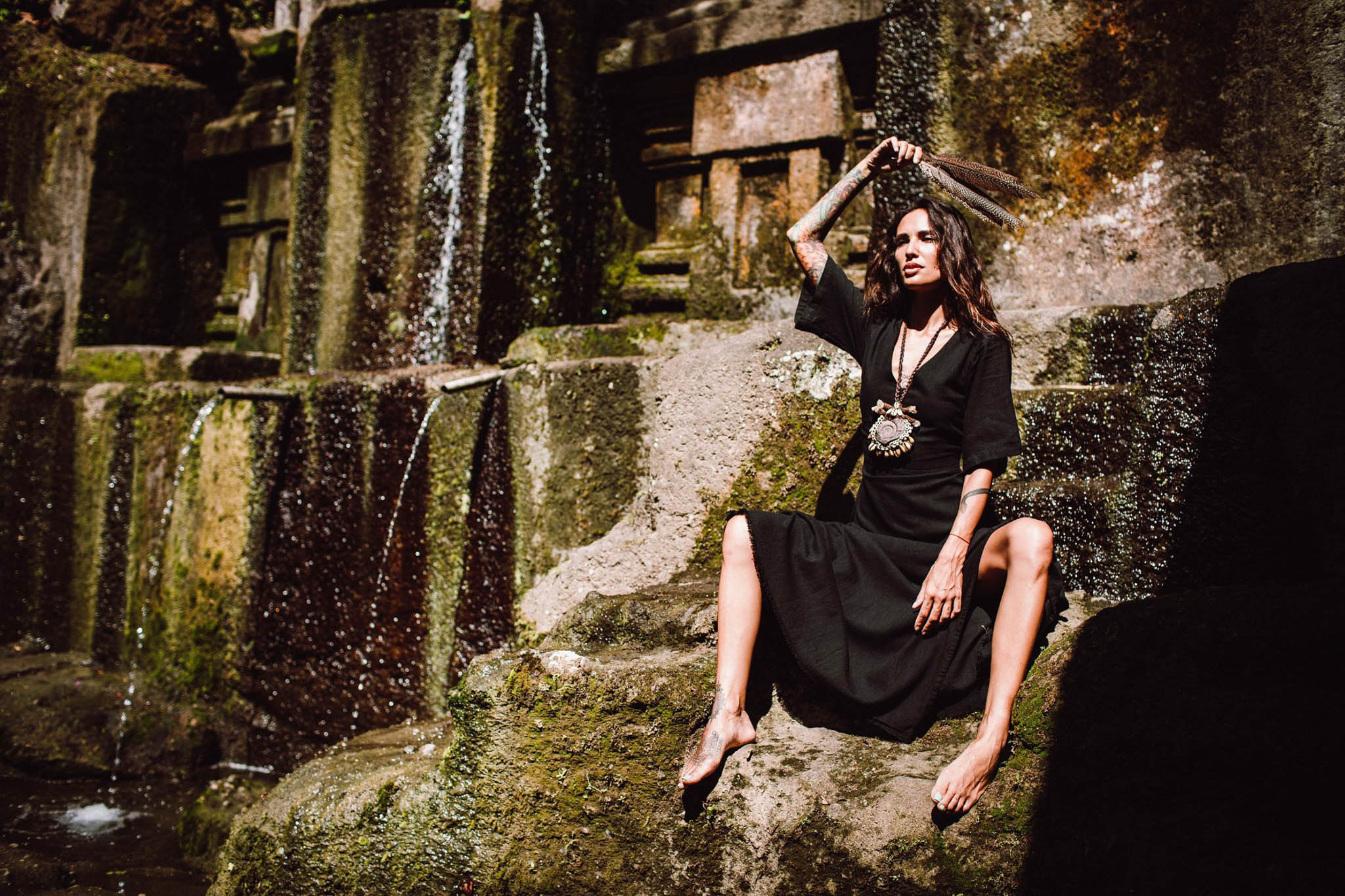 Black Boho Dress with Open Back • Organic Cotton Dress - AYA SW IDR