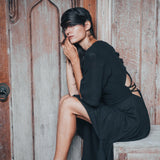 Black Boho Dress with Open Back • Organic Cotton Dress - AYA SW IDR