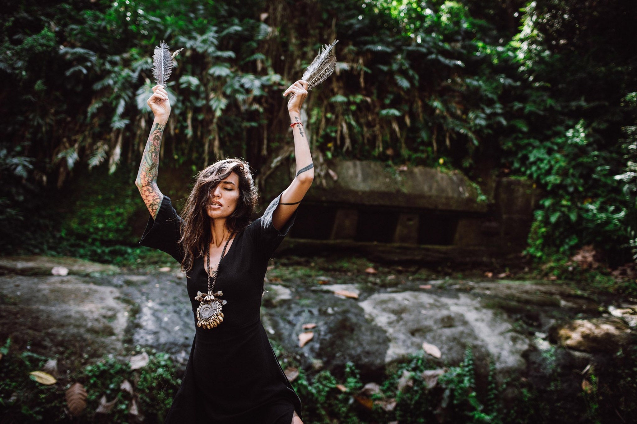 Black Boho Dress with Open Back • Organic Cotton Dress - AYA SW IDR