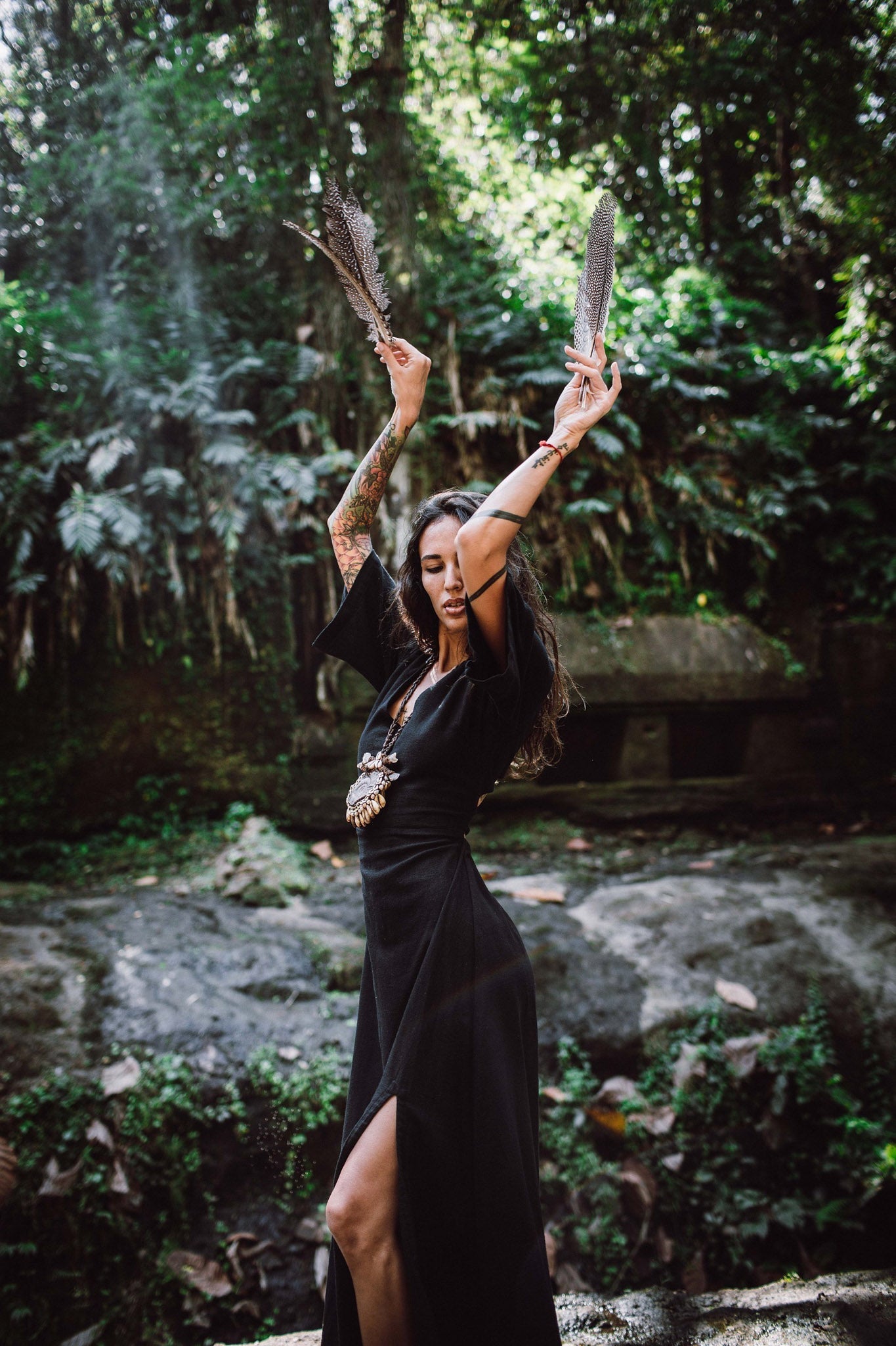Black Boho Dress with Open Back • Organic Cotton Dress - AYA SW IDR