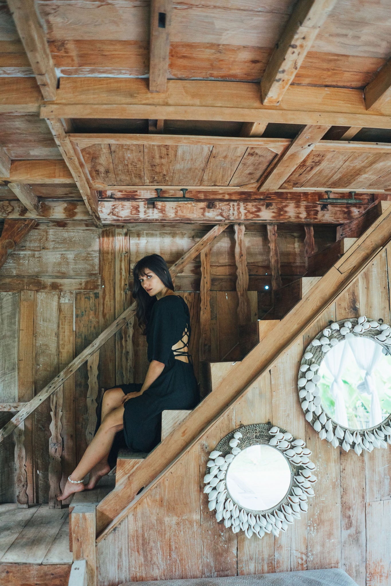Black Boho Dress with Open Back • Organic Cotton Dress - AYA SW IDR
