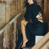 Black Boho Dress with Open Back • Organic Cotton Dress - AYA SW IDR
