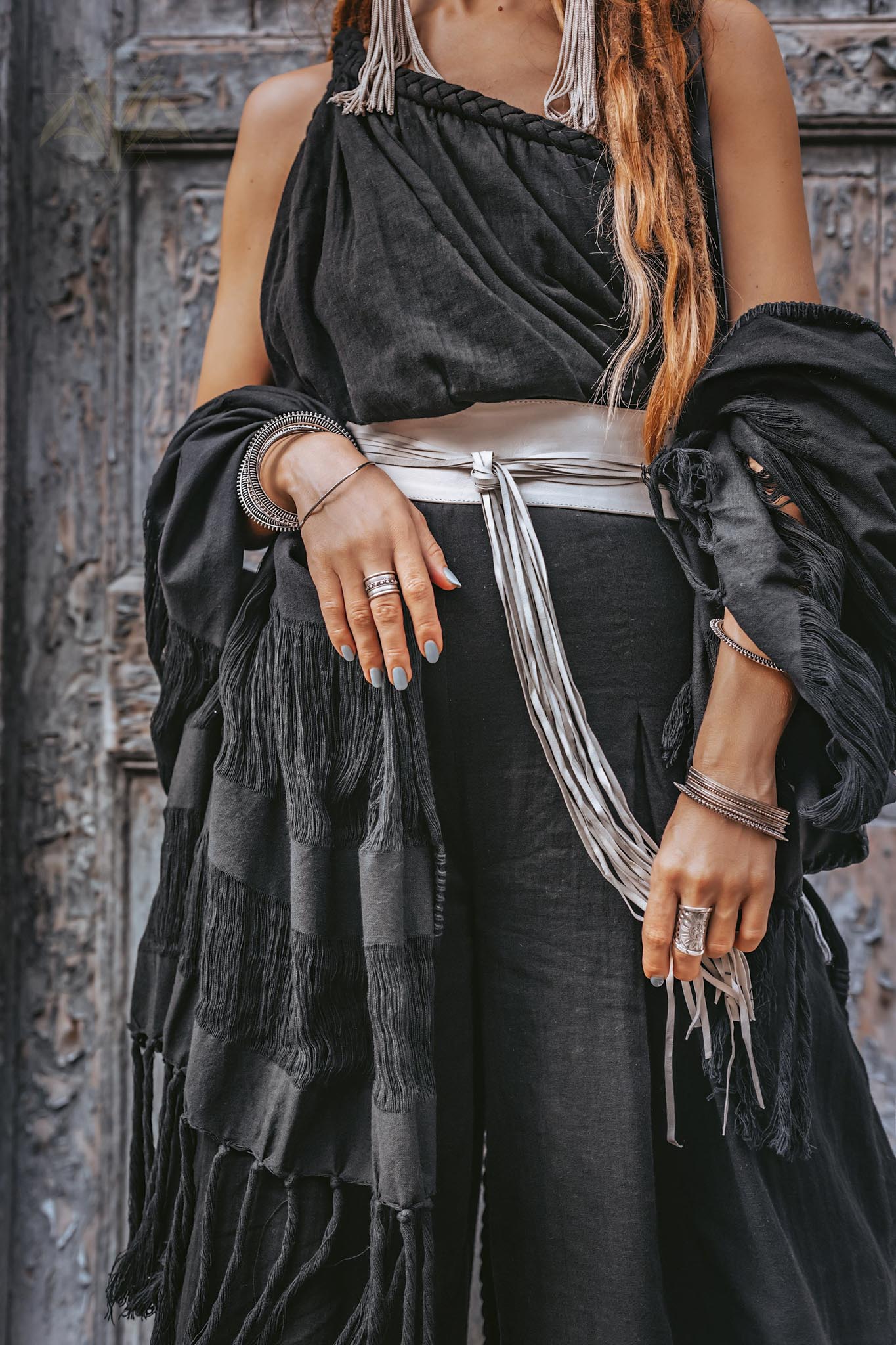 Black Boho Fringe Shawl • Cotton Scarf • Organic Sustainable Shawl - AYA SW IDR
