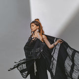 Black Boho Fringe Shawl • Cotton Scarf • Organic Sustainable Shawl - AYA SW IDR