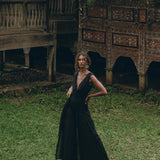 Black Boho Jumpsuit Women • Handmade Cold Shoulder Maxi Jumpsuit - AYA SW IDR