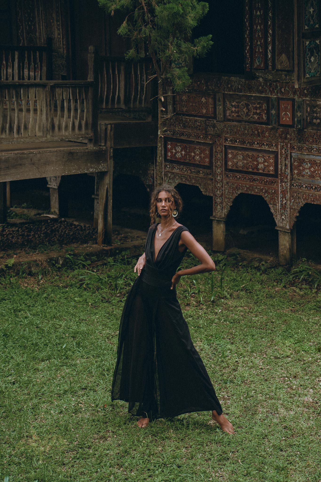Black Boho Jumpsuit Women • Handmade Cold Shoulder Maxi Jumpsuit - AYA SW IDR
