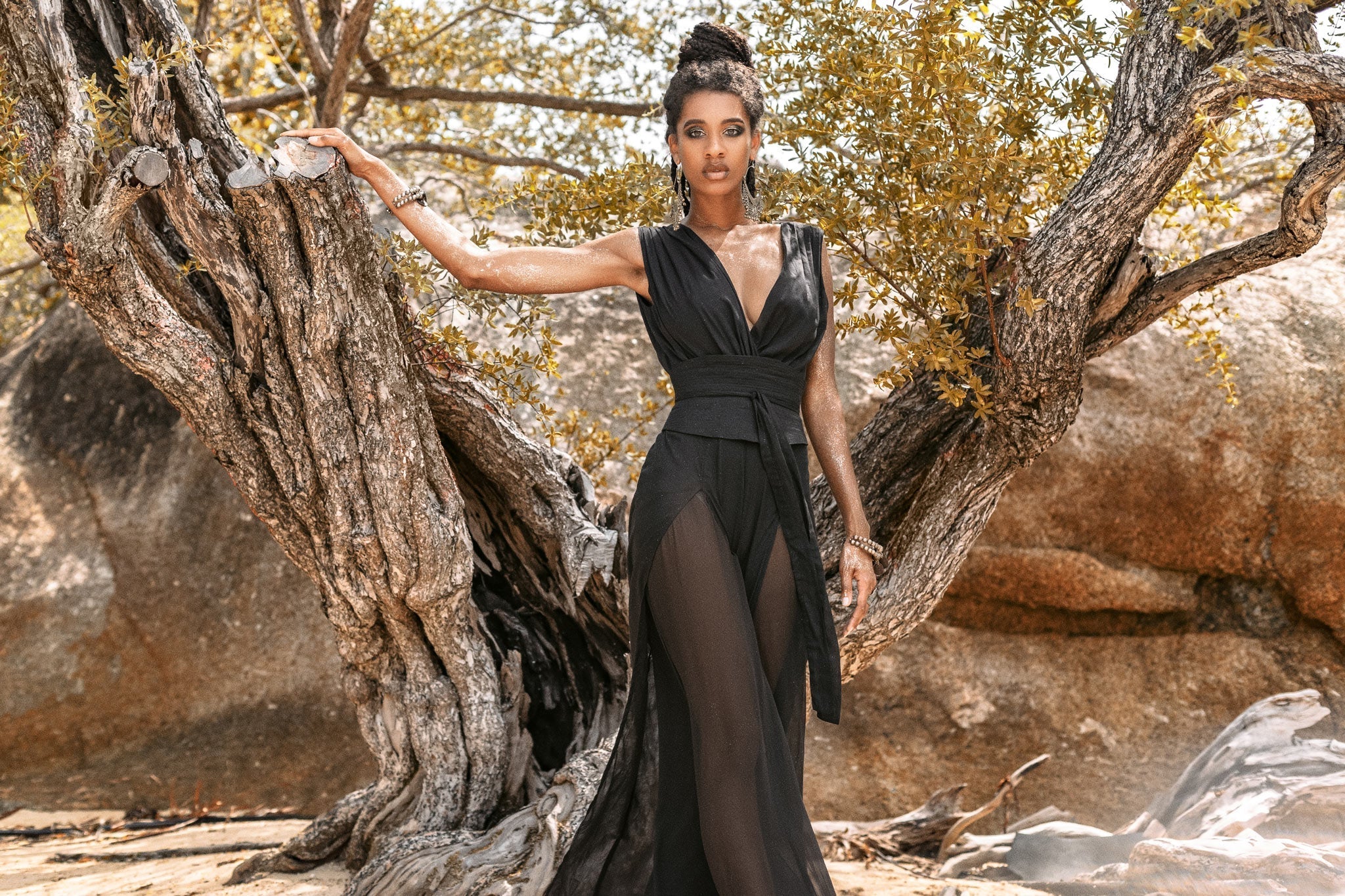 Black Boho Jumpsuit Women • Handmade Cold Shoulder Maxi Jumpsuit - AYA SW IDR