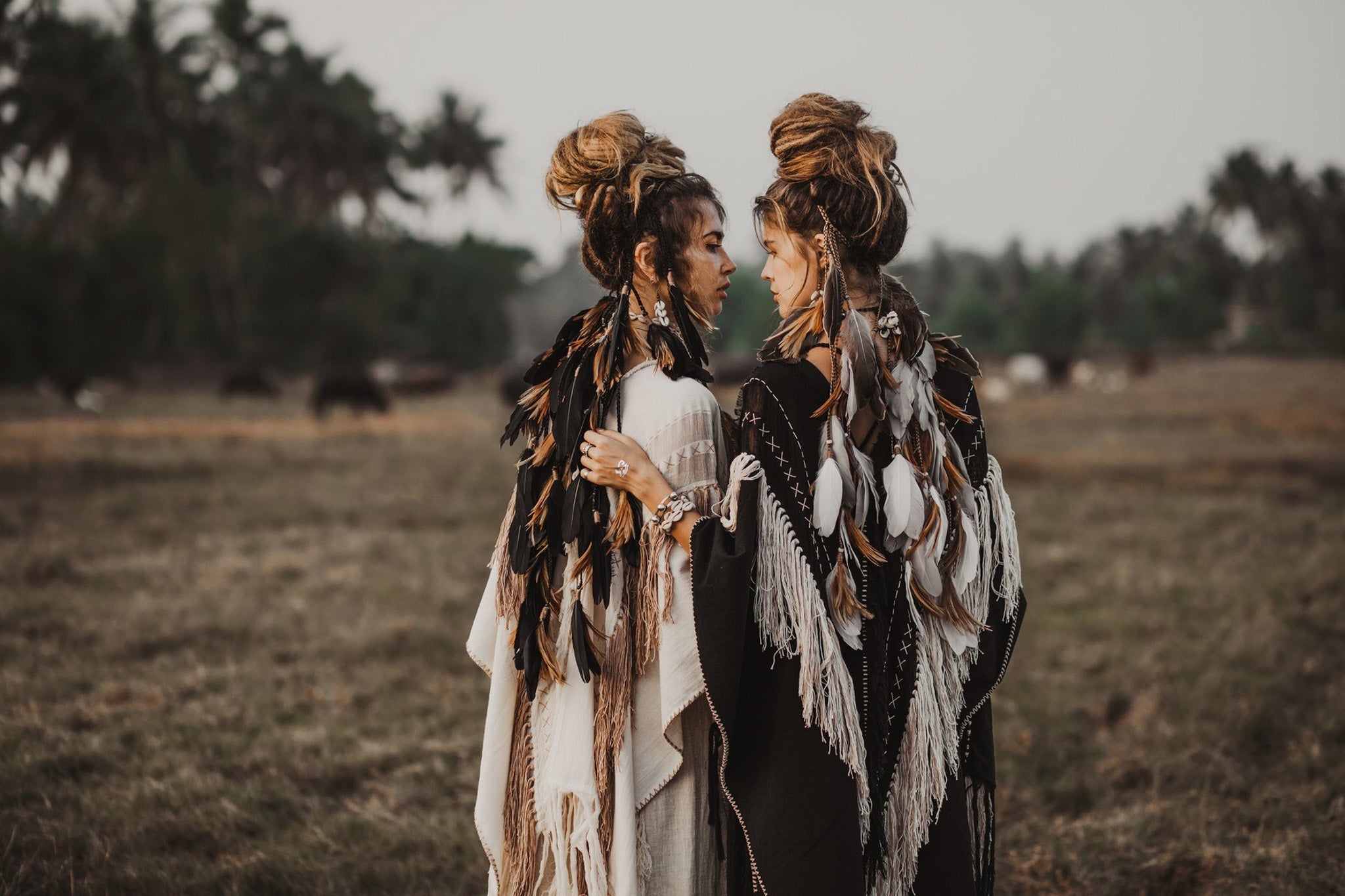Black Boho Poncho • Hand Stitch Mantel with Hand Loomed Tassels - AYA SW IDR