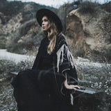 Black Boho Poncho • Hand Stitch Mantel with Hand Loomed Tassels - AYA SW IDR