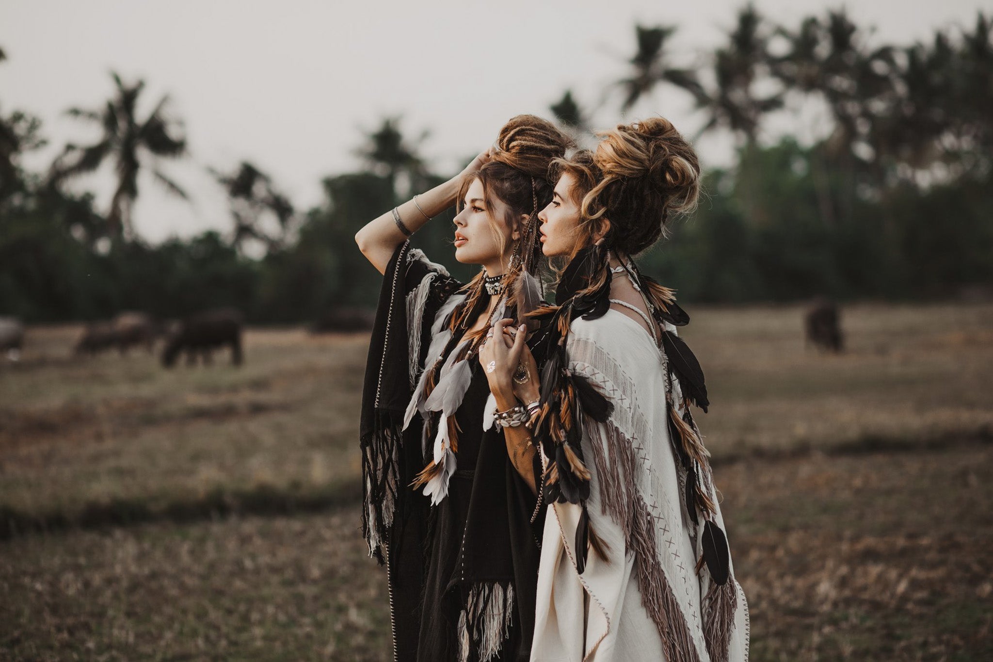 Black Boho Poncho • Hand Stitch Mantel with Hand Loomed Tassels - AYA SW IDR