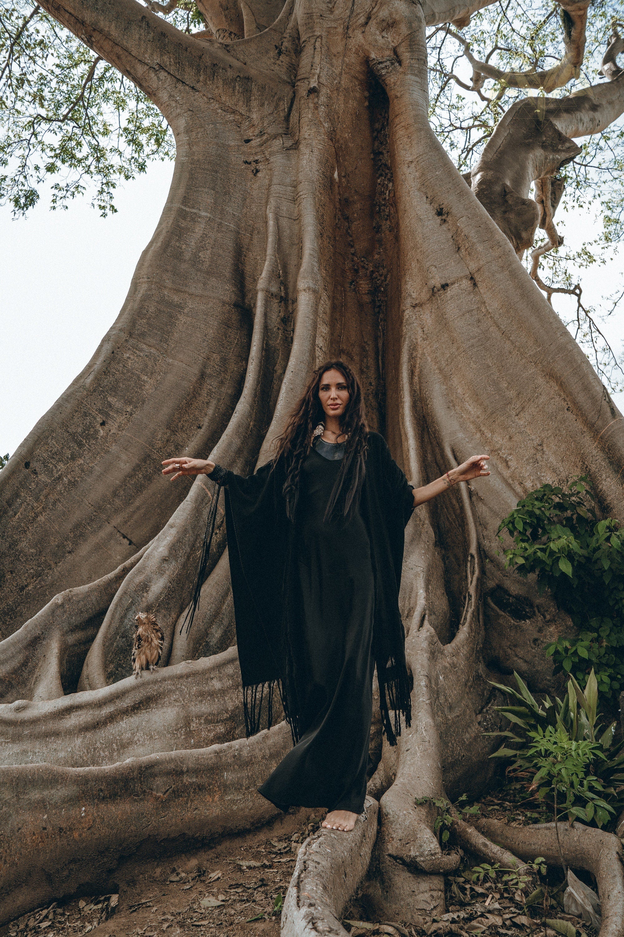 Black Boho Poncho • Long Poncho Robe Cardigan • Bridal Cover Up Cardigan - AYA SW IDR