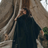 Black Boho Poncho • Long Poncho Robe Cardigan • Bridal Cover Up Cardigan - AYA SW IDR