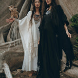 Black Boho Poncho • Long Poncho Robe Cardigan • Bridal Cover Up Cardigan - AYA SW IDR