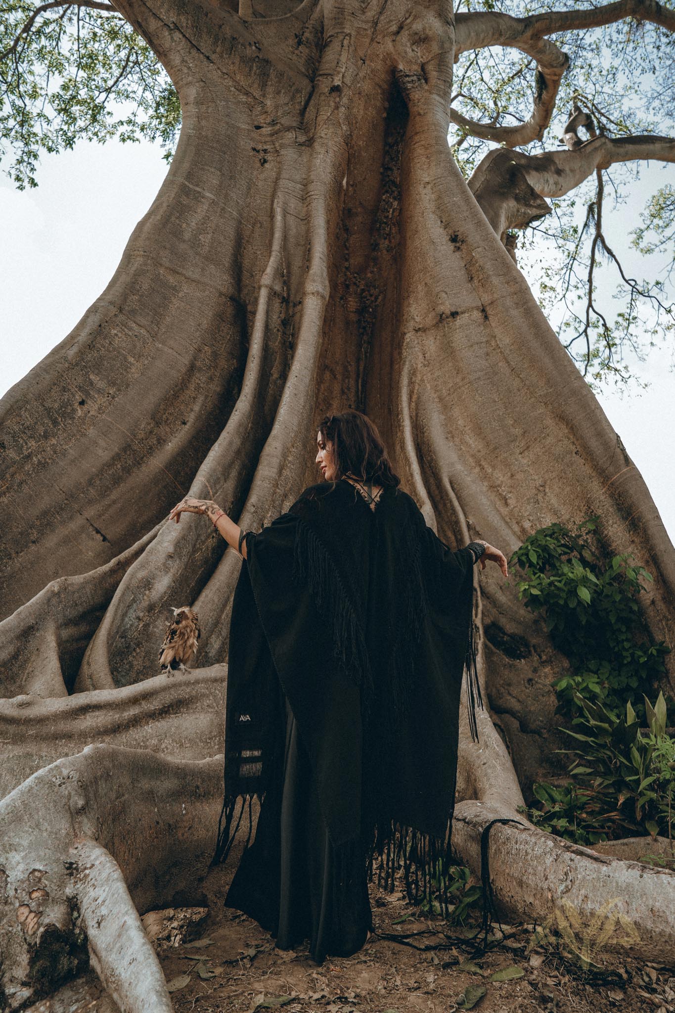 Black Boho Poncho • Long Poncho Robe Cardigan • Bridal Cover Up Cardigan - AYA SW IDR