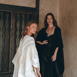 Black Boho Poncho • Long Poncho Robe Cardigan • Bridal Cover Up Cardigan - AYA SW IDR