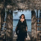 Black Boho Poncho • Plus Size Clothing • Unisex Hand - loomed Poncho - AYA SW IDR