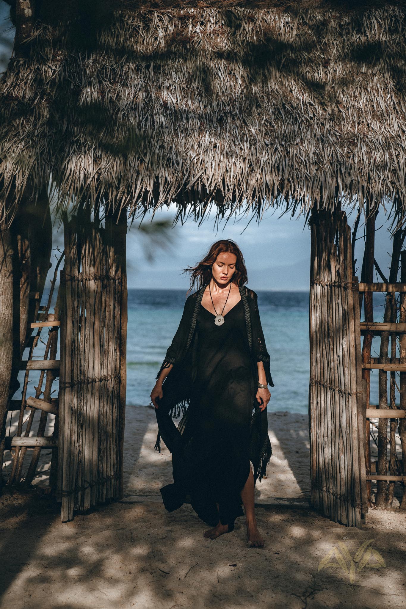 Black Boho Poncho • Plus Size Clothing • Unisex Hand - loomed Poncho - AYA SW IDR