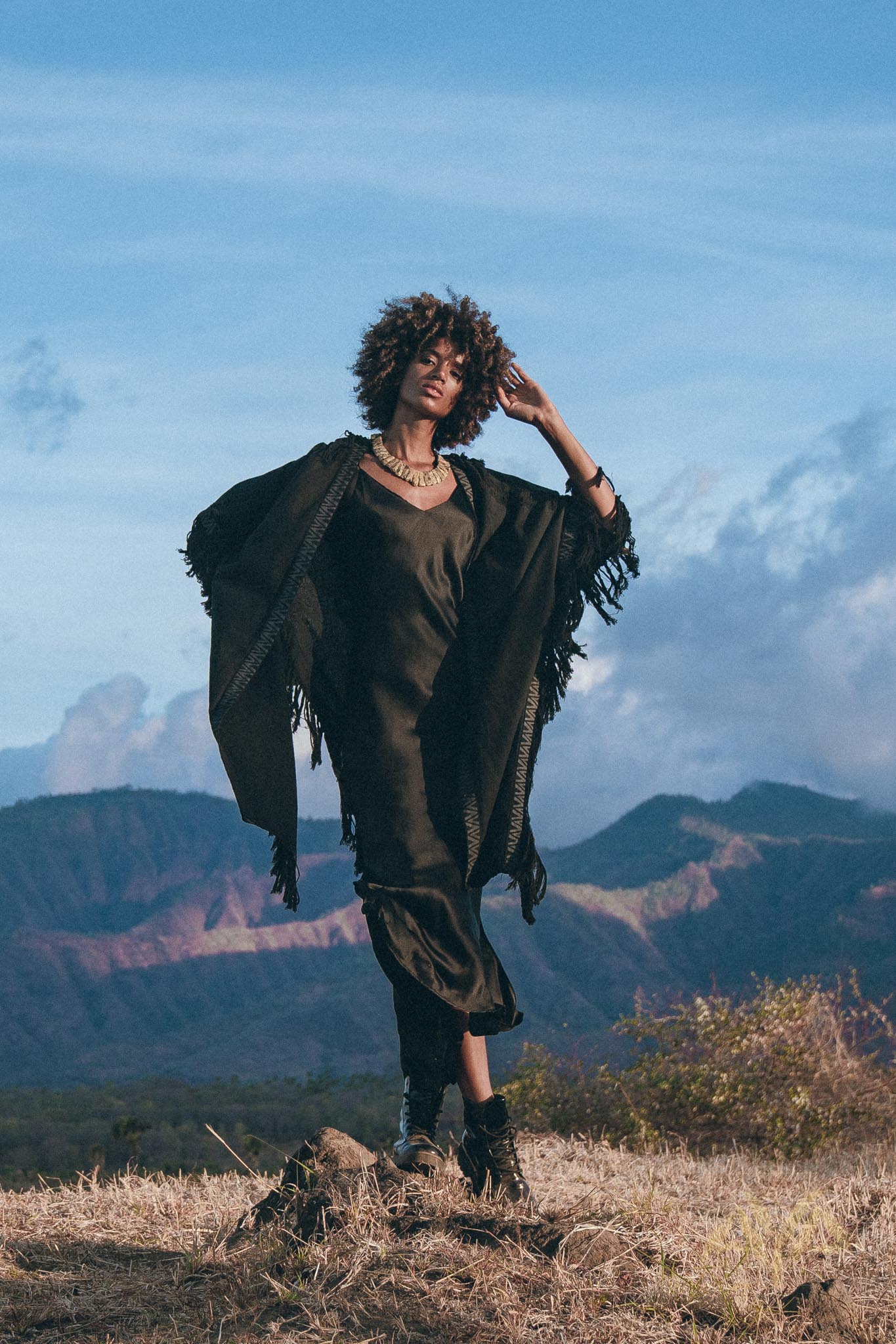 Black Boho Poncho • Plus Size Clothing • Unisex Hand - loomed Poncho - AYA SW IDR