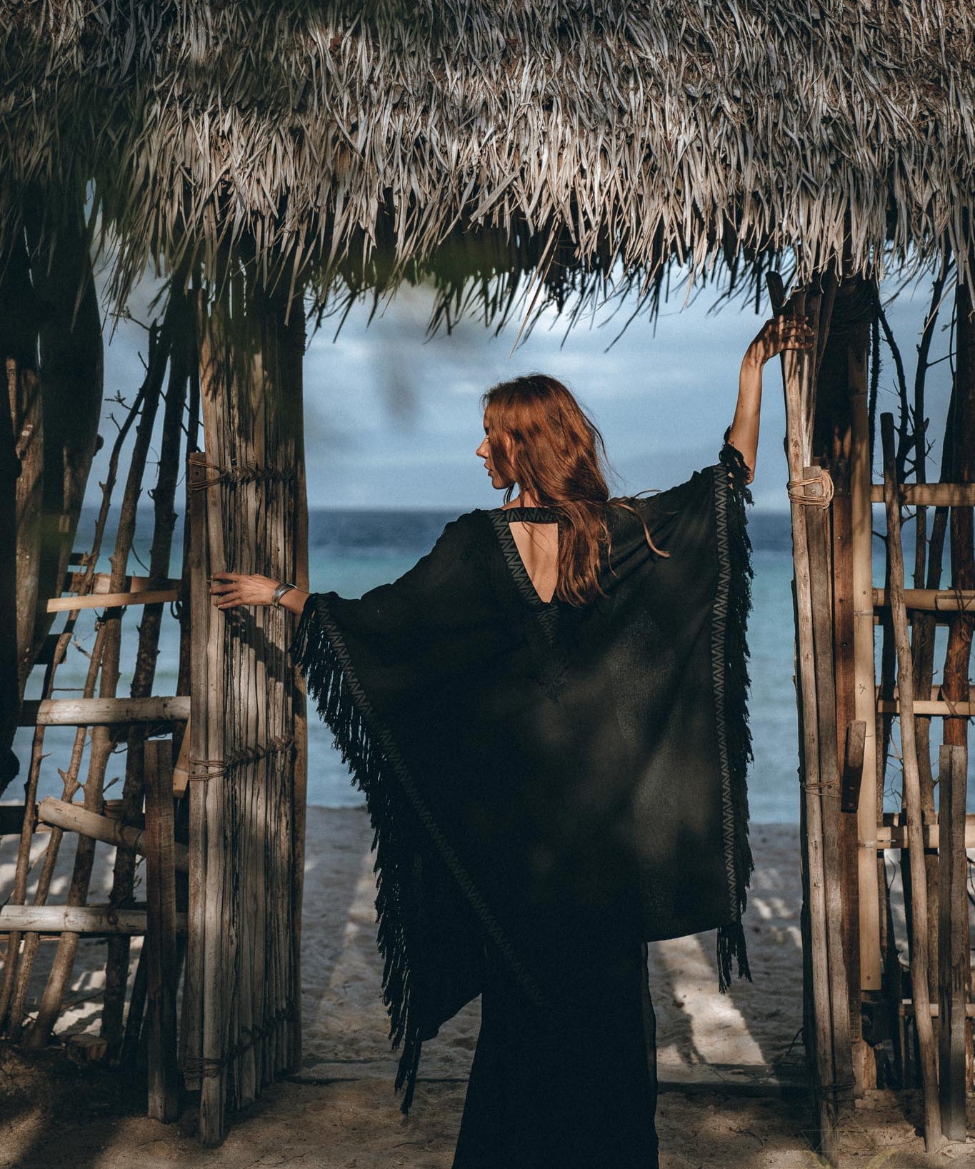 Black Boho Poncho • Plus Size Clothing • Unisex Hand - loomed Poncho - AYA SW IDR