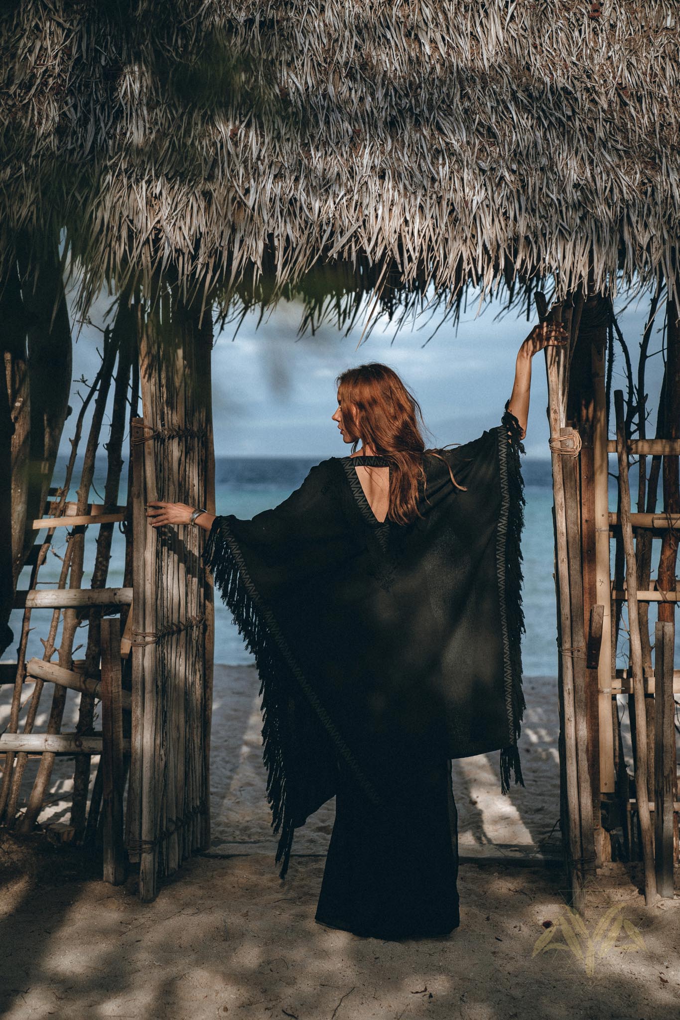 Black Boho Poncho • Plus Size Clothing • Unisex Hand - loomed Poncho - AYA SW IDR