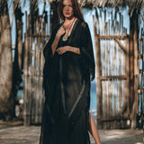 Black Boho Poncho • Plus Size Clothing • Unisex Hand - loomed Poncho - AYA SW IDR