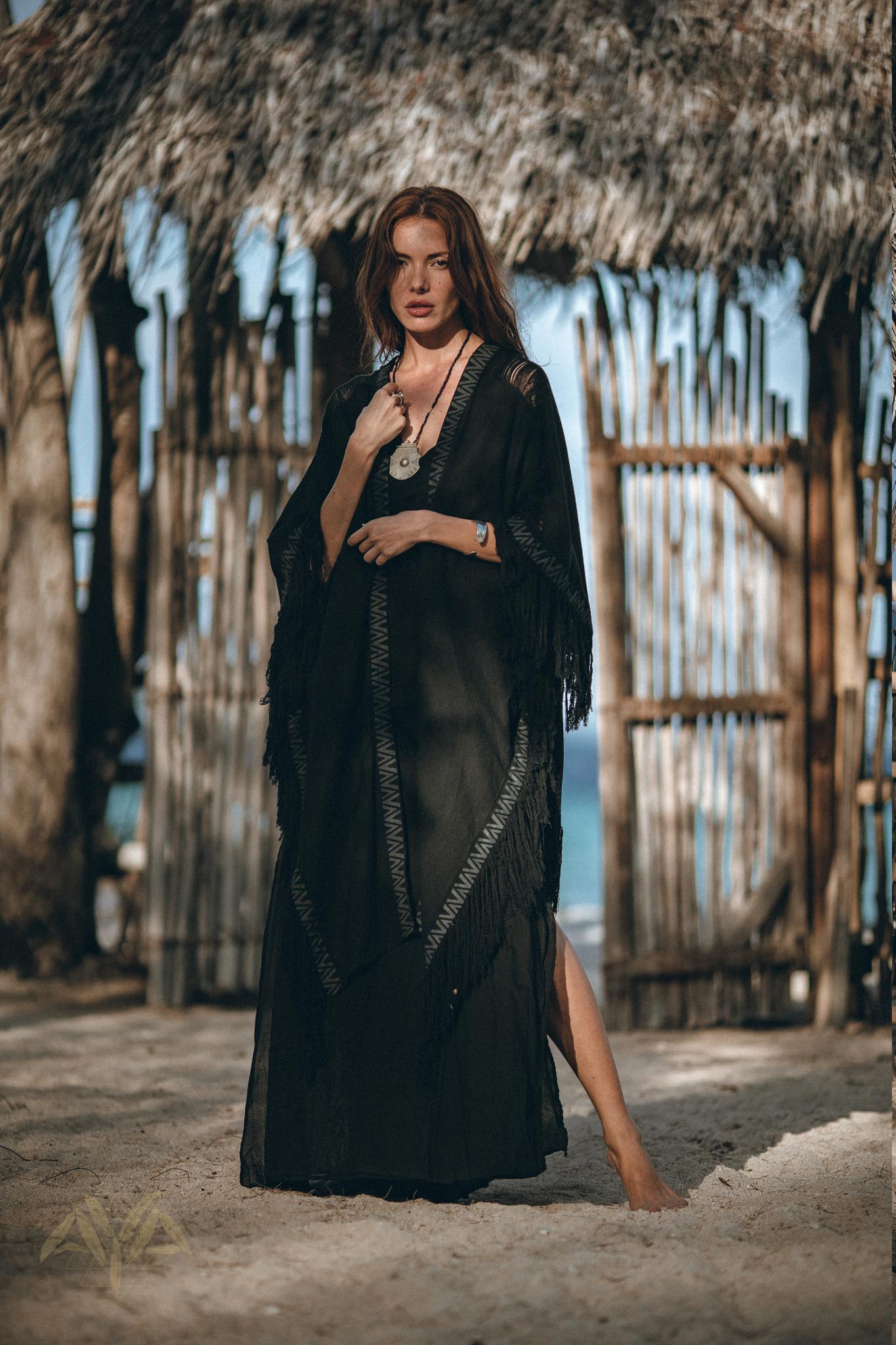Black Boho Poncho • Plus Size Clothing • Unisex Hand - loomed Poncho - AYA SW IDR